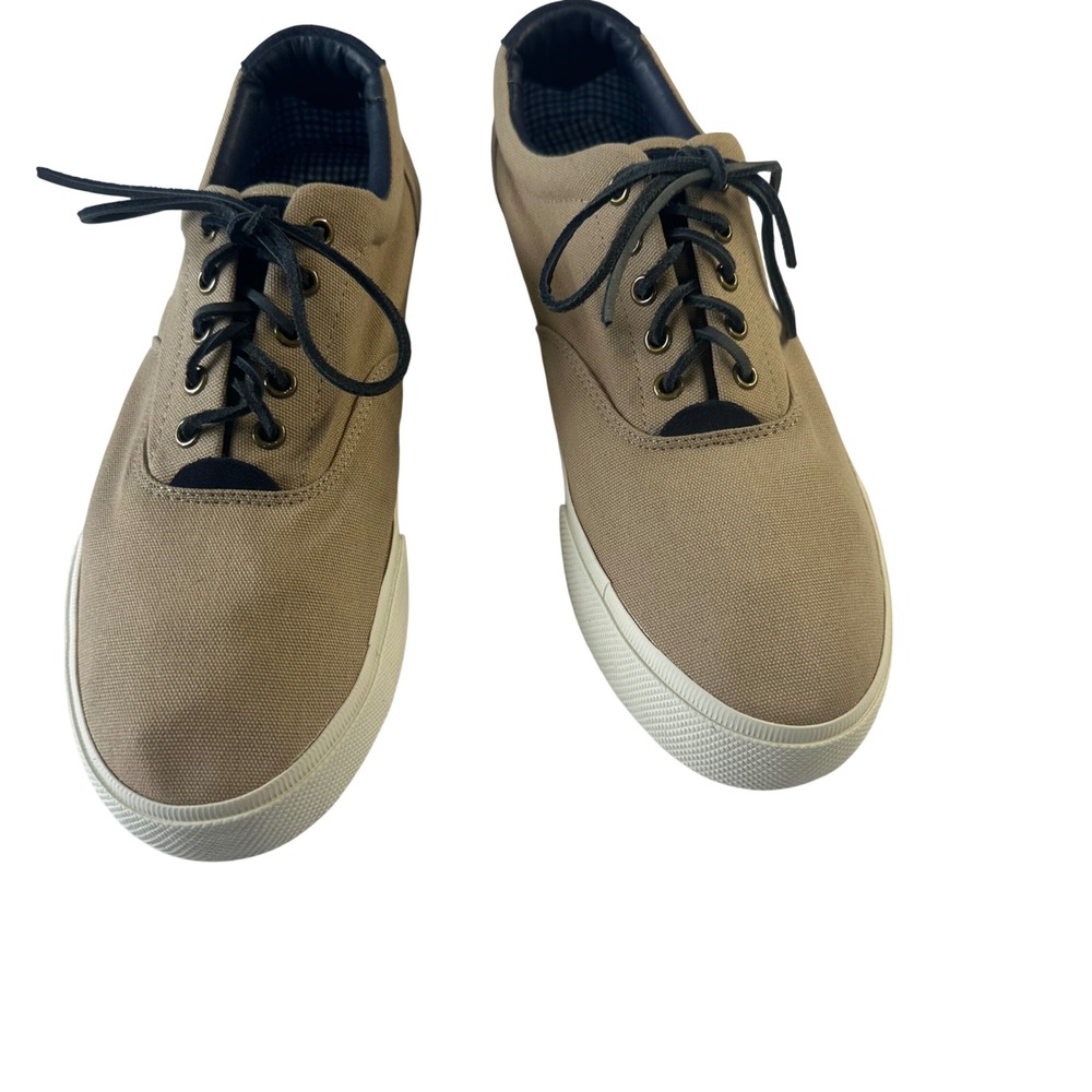Polo Ralph Lauren Faxon Low Tan Khaki Canvas Sneakers Mens Navy Pony Logo 13D
